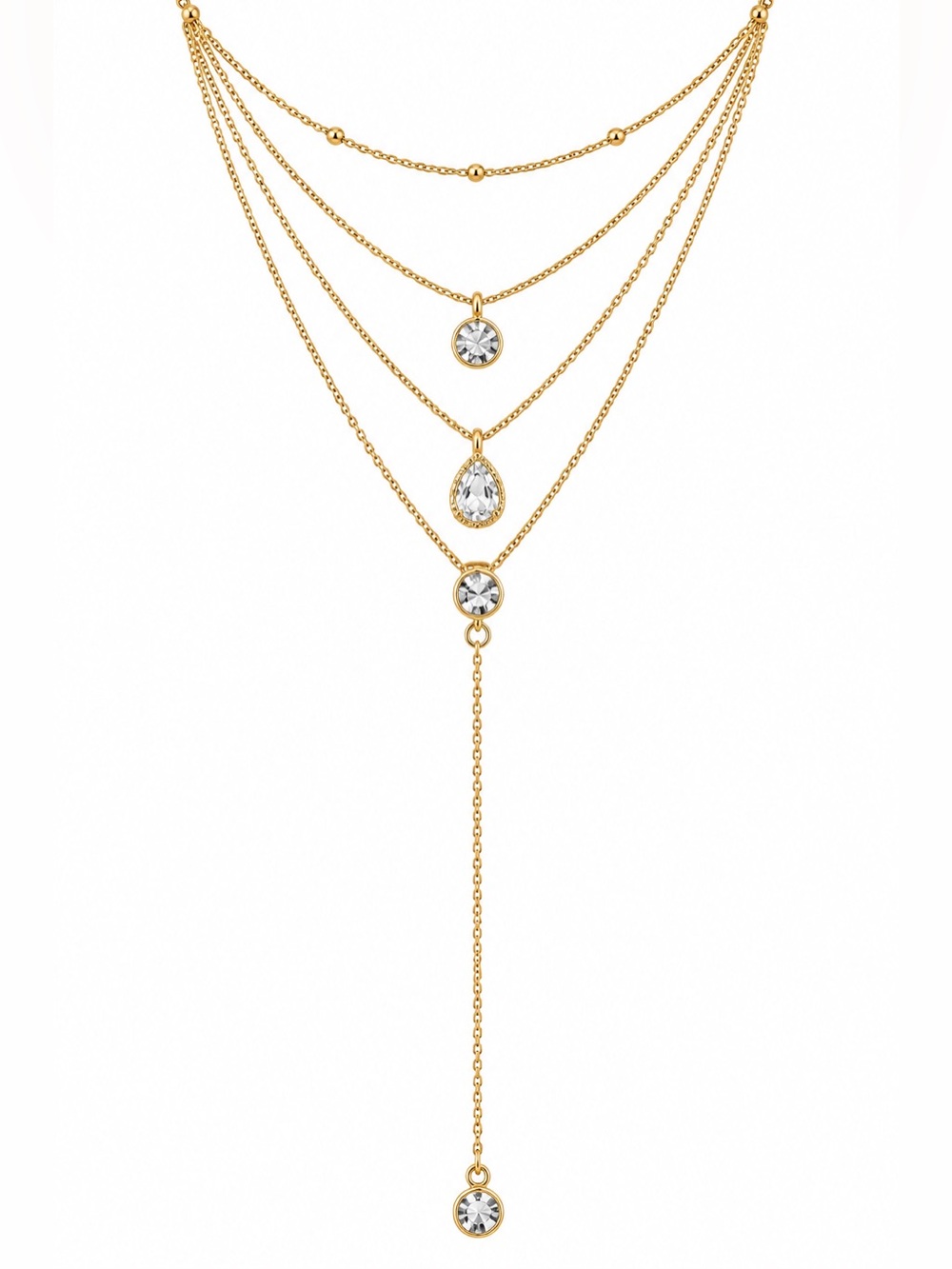 Fashion Jewelry Gold Layered Crystal Lariat Necklace